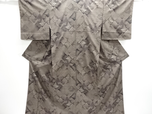 JAPANESE KIMONO / DORO OSHIMA TSUMUGI (7 maruki) / WOVEN ABSTRACT BUTTERFLY